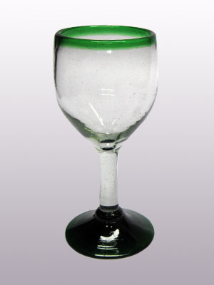 MEXICAN GLASSWARE / Emerald Green Rim 7 oz Small Wine Glasses (set of 6) / Capture the bouquet of fine red wine with these wine glasses bordered with a bright, emerald green rim.